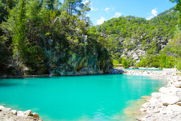 Goynuk canyon near Kemer. Idyllic landscape with rocks and canyons and turquoise water. Nature in...