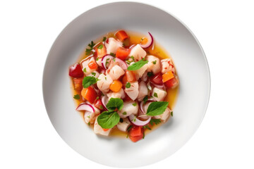 Ceviche On A White Plate. On An Isolated Transparent Background, Png. Mexican Cuisine. Generative AI