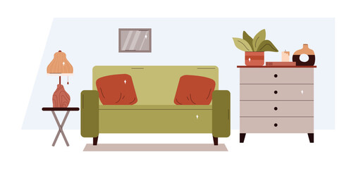Comfortable family or living room interior flat vector illustration isolated.