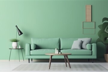 interior background lifestyle modern render living room cosy home loft empty sofa. Generative AI. Generative AI