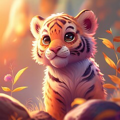 tiger cub character 3d render Generative AI
