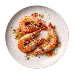 Crevettes La Provenale On White Plate, French Dish. On An Isolated Transparent Background, Png. Generative AI