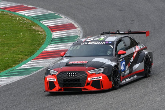 Scarperia, 23 March 2023: Audi RS3 LMS DSG TCR of Team AIKOA Racing in action during 12h Hankook Race at Mugello Circuit in Italy.