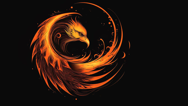 Abstract illustration of an flaming eagle on black background - Generative AI