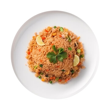Kao Pad Tom Yum Tom Yum Fried Rice On White Plate, Thai Dish. On An Isolated Transparent Background, Png. Generative AI