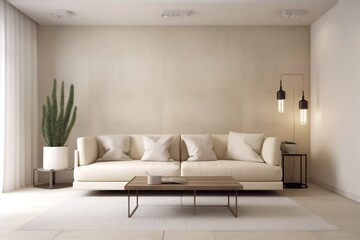 interior background sofa contemporary room stylish decoration carpet light furniture decor living room plant. Generative AI. Generative AI