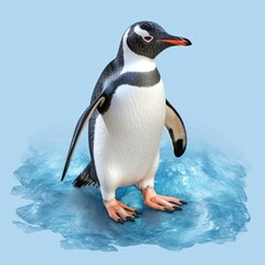 Fototapeta premium single penguin standing on blue ice, generative ai