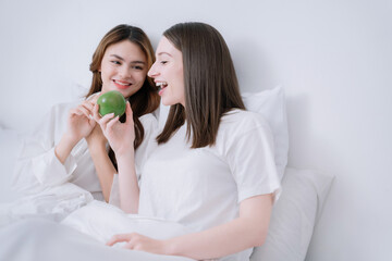 LGBT Lesbian couple love moments happiness concept.