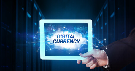 Person holding tablet, technology concept