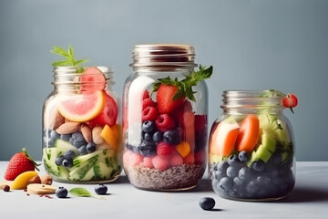 Creative idea for diet food, healthy food concept. grey background. banner, Generative AI