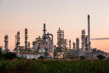 Obraz na płótnie Canvas Oil​ refinery​ and​ plant and tower column of Petrochemistry industry in oil​ and​ gas​ ​industrial