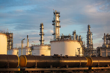 Scene of tank oil refinery plant and tower column of  petrochemistry industry  container on train rail way