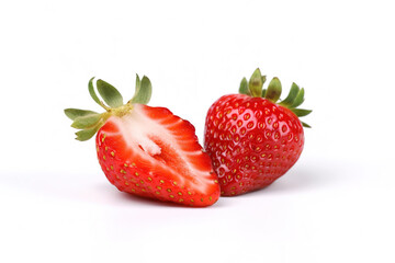 Fresh whole and sliced strawberries isolated on white background. Created with Generative AI Technology