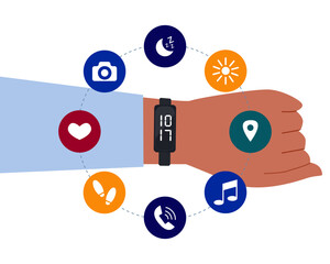 Fitness or activity tracker infographics, flat vector illustration isolated on white background.