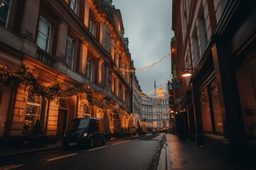 Festive holiday season in the iconic city of London with colorful decorations and lively atmosphere. Generative AI