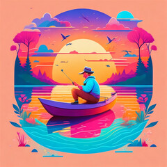 Obraz na płótnie Canvas sunset fishing
