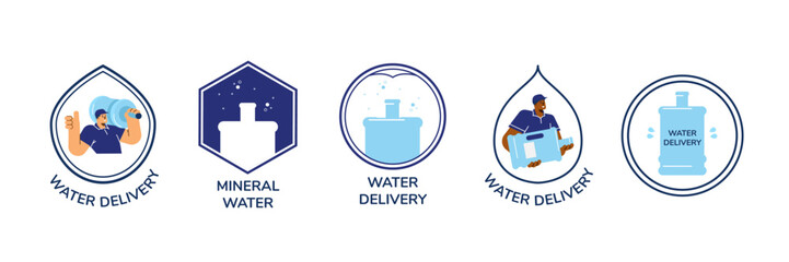 Set of icons about water delivery flat style, vector illustration