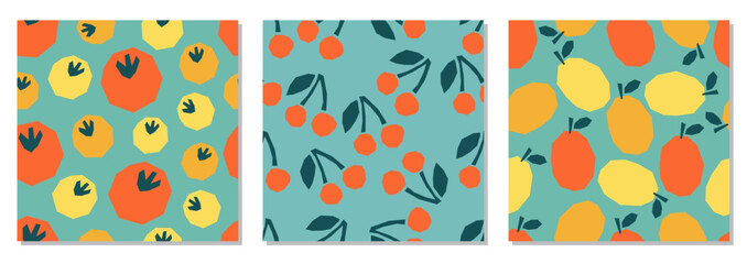 Set of minimalist cut out collage style fruit seamless pattern