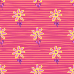 Hand drawn floral wallpaper. Cute flower seamless pattern. Naive art style.