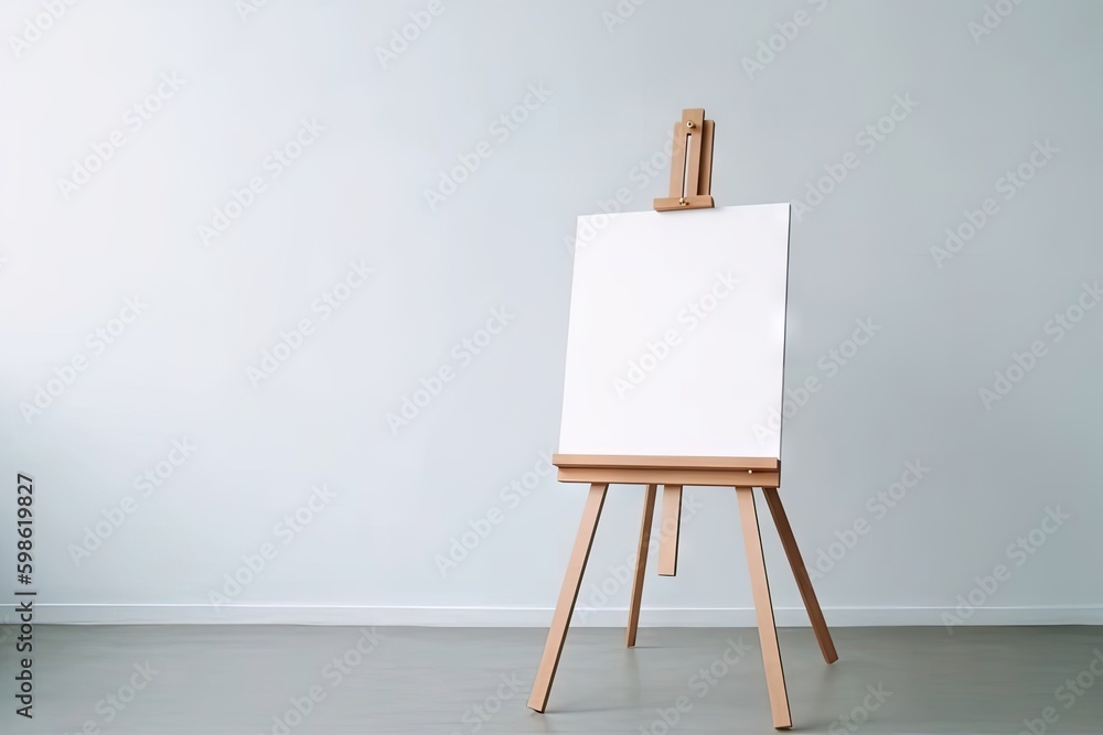 Poster wooden easel with blank canvas in a living room. minimal style concept. created with generative ai t