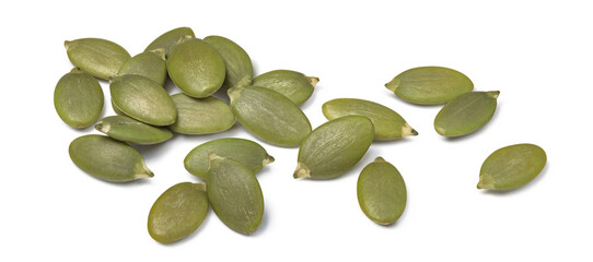 Green pumpkin seeds isolated on white background