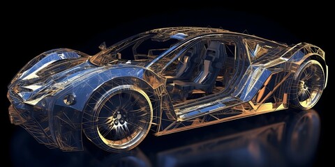 Naklejka premium Engineering at Its Best: The High-Tech Skeleton Sports Car Steals the Show, Generative AI 
