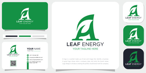 Letter A green leaf logo icon design template vector
