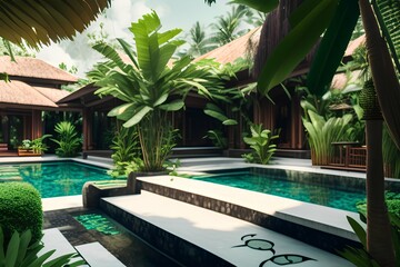 Bali villa courtyard , 8k - generative ai