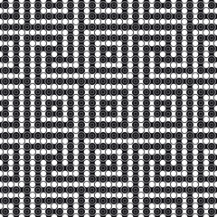 Seamless abstract geometric pattern of dotted vertical and horizontal lines with black and white dots metaball. Dots art. Vector illustration for textile, wrapping, and decorative design projects.