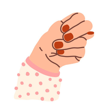 Woman's hand showing fig gesture. Denial sign. T is the twentieth letter of the alphabet in sign language. Deaf language. Figa mudra