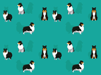 Dog Shetland Sheepdog Cute Cartoon Poses Seamless Wallpaper Background