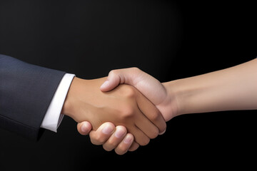 Business agreement handshake hand gesture on dark background