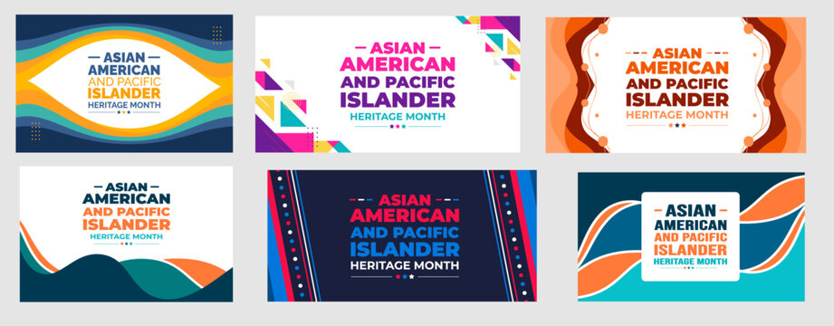 Asian American and Pacific Islander Heritage Month background or banner design template set celebrate in may.