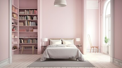 Fototapeta na wymiar pink color modern bedroom with furniture