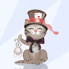 illustration of cat hatter cat