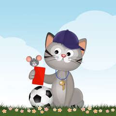 illustration of cat referee soccer player
