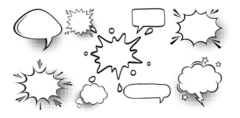 Retro empty comic speech bubbles set with black halftone shadows. Vintage design, pop art style - stock vector. - obrazy, fototapety, plakaty