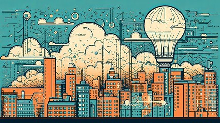 Light bulb drawing on city background Generative AI