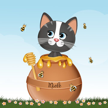 illustration of the cat in the honey pot