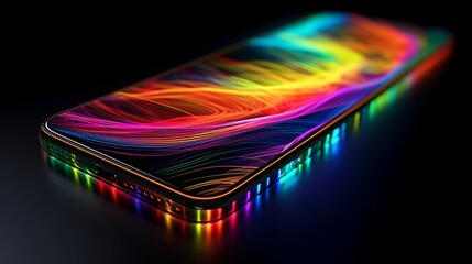 Phone with a glowing screen on a black background Generative AI
