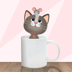 funny illustration of cat in the cup