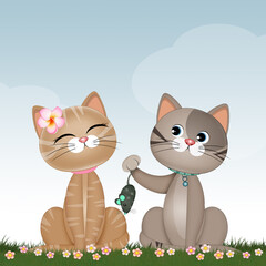 funny illustration of couple of kittens