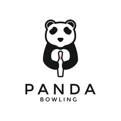 bowling panda logo design concept graphic vector illustration