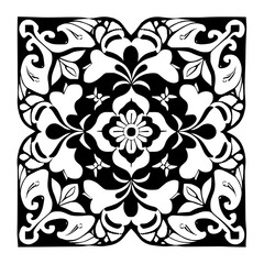 Flower clipart vector design black and white