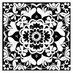 Flower clipart vector design black and white