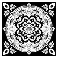 Flower clipart vector design black and white