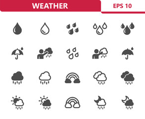Weather Icons - Forecast, Rain, Raining, Storm Vector Icon Set