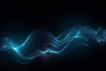 Cyan light flow on dark background. Digitally generated AI image