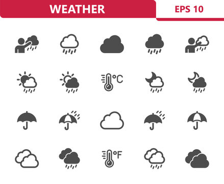 Weather Icons - Forecast, Rain, Raining, Storm Vector Icon Set