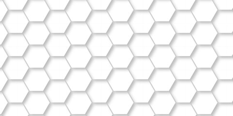 Seamless pattern with hexagons and 3d Hexagonal structure futuristic white background and Embossed Hexagon , honeycomb white Background ,light and shadow ,Vector.	
